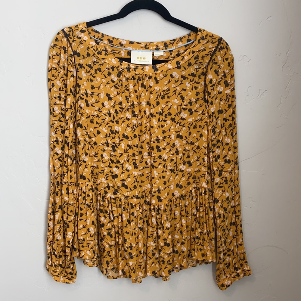 Maeve by Anthropology | Mustard Long Sleeve Peplum